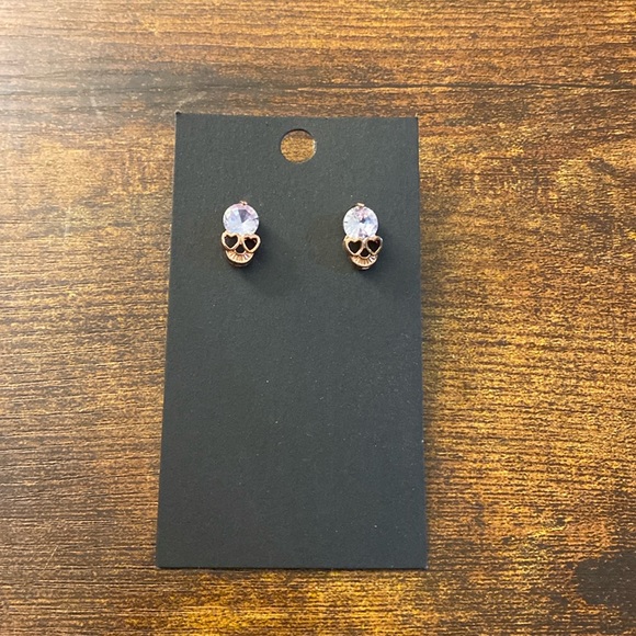 Jewelry - Rose gold Skull earrings with crystals